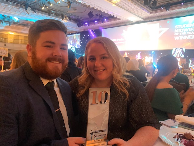 Students Ryan Cahoon and Catherine McLaughlin with their awards