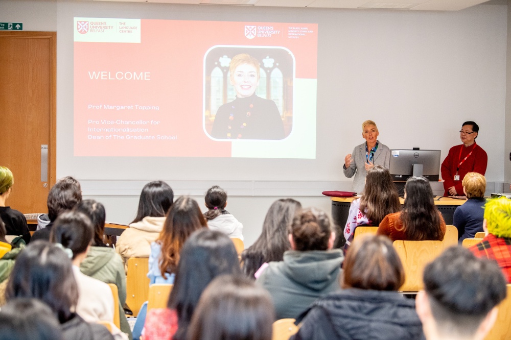 Professor Margaret Topping welcoming staff and students to Queen's CNY celebrations