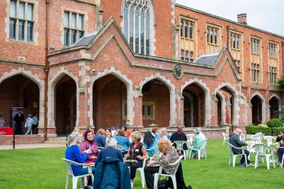 CONNECT Network BBQ June 2023 in the QUB Quad, some pink fizz to wash it down with.