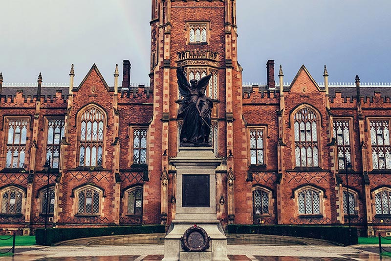 head on view of Lanyon building and war memorial