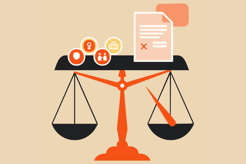 graphic showing scales balancing icons, depicting equality