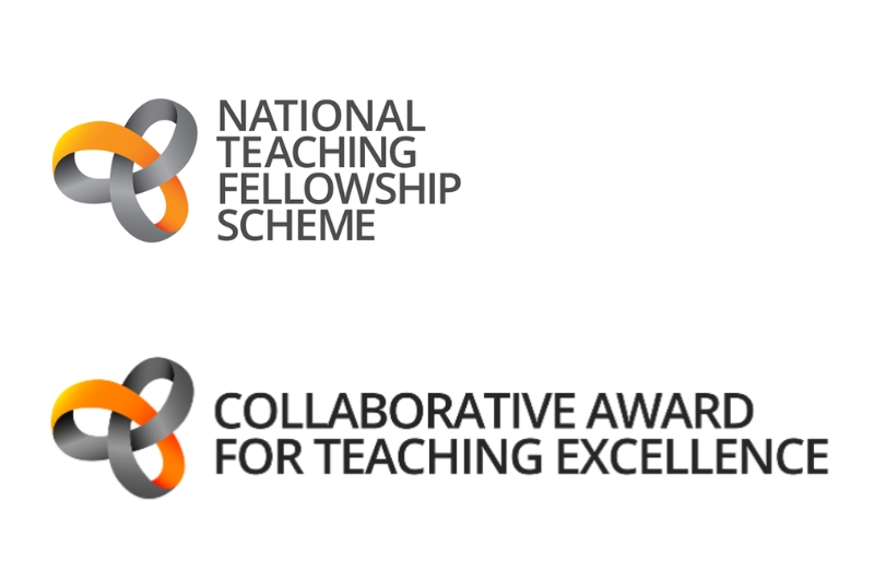 stacked logos for the National Teaching Fellowship Scheme and Collaborative Award for Teaching Excellence