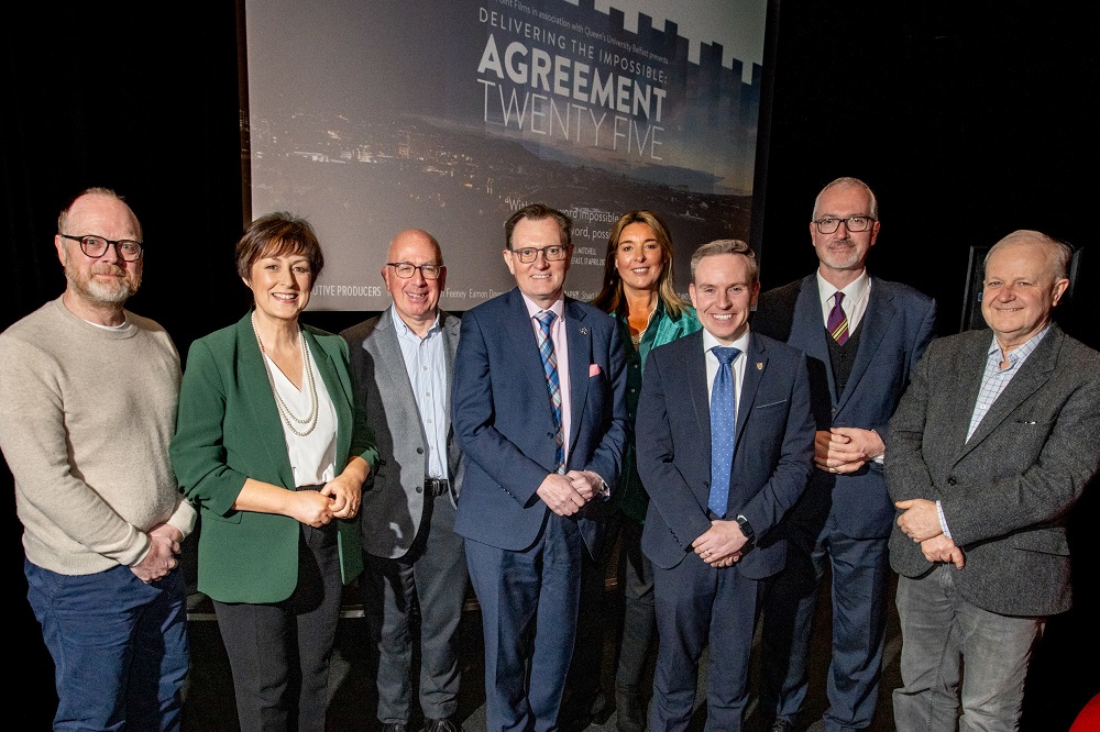 representatives from Fine Point Films and Queen's University Belfast with journalist and broadcaster Donna Traynor ahead of the screening of the 'Delivering the Impossible' documentary in QFT