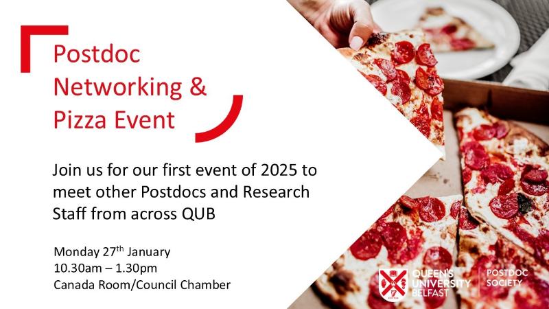 A digital invitation for the Queen’s Postdoc Society Networking Event. The invitation is visually appealing, with university branding and a professional yet welcoming design.